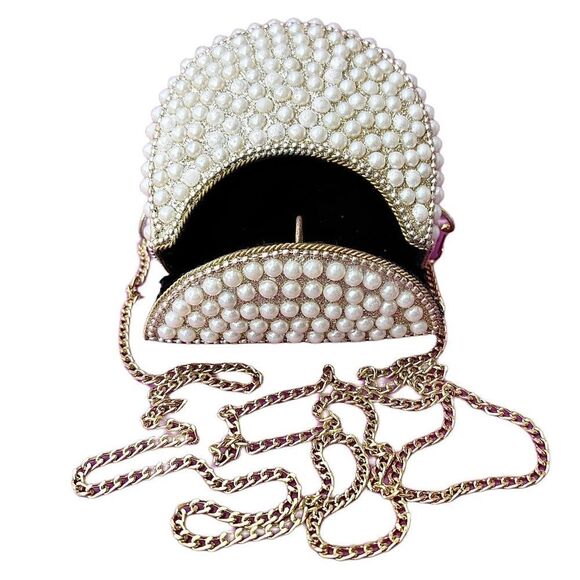 BRIDAL FORMAL PEARL MINI CLUTCH CROSSBODY BAG - Picture 13 of 14